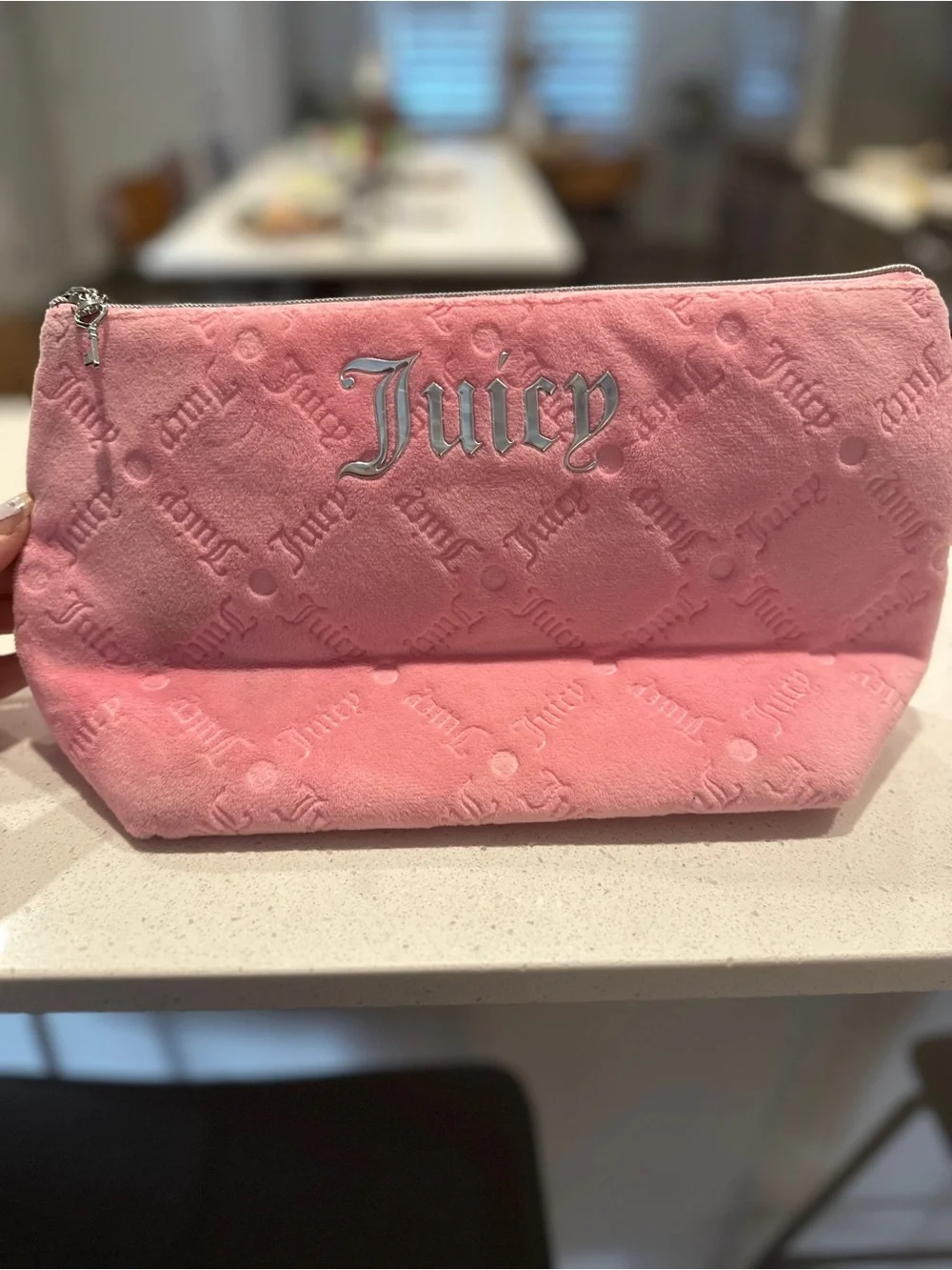Juicy Couture Pink Velvet Embossed Cosmetic Pouch